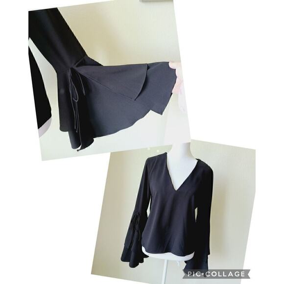 Witchy Whimsigoth Black Shirt Blouse Sz Small Bell Sleeves Fairygrunge NEW - Picture 3 of 12